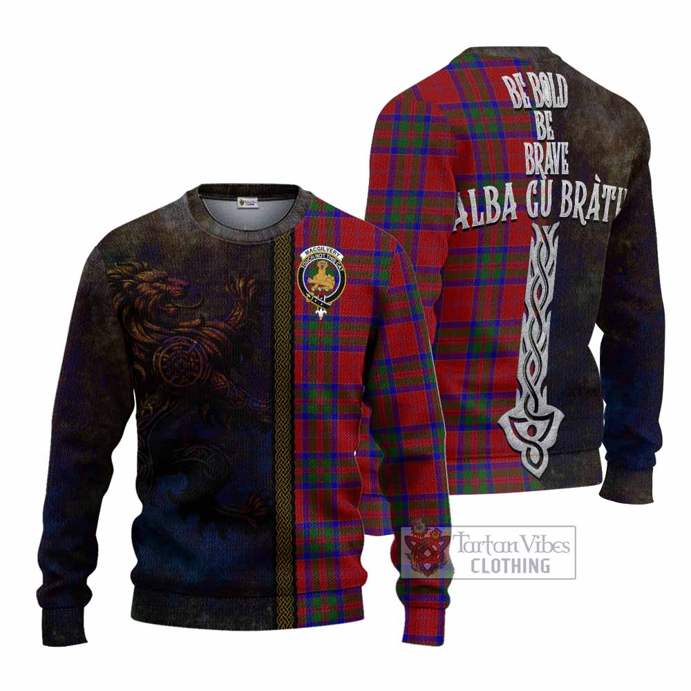 Tartan Vibes Clothing MacGilvery (McGilvery) Tartan Family Crest Knitted Sweater Alba Gu Brath Be Brave Lion Ancient Style