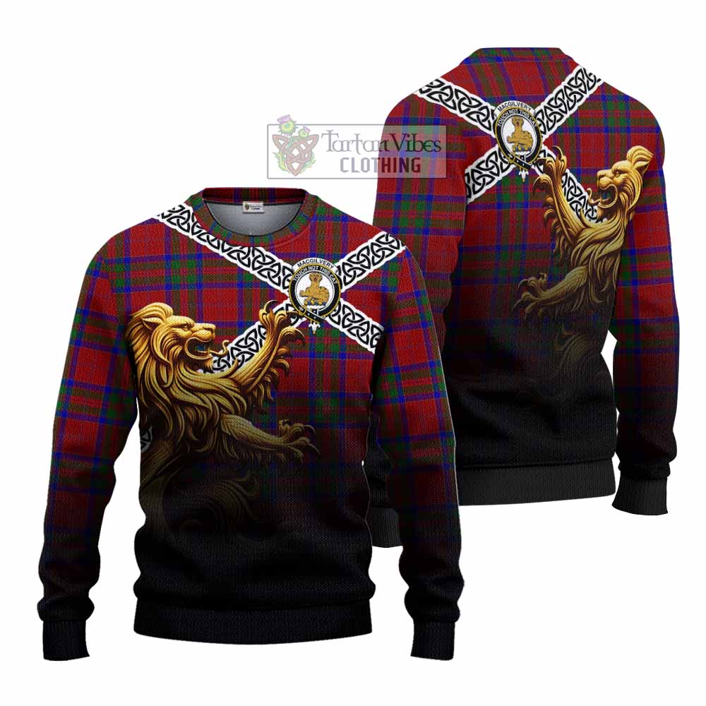 MacGilvery (McGilvery) Crest Tartan Knitted Sweater with Golden Lion Emblem Celtic Style - Tartan Vibes Clothing