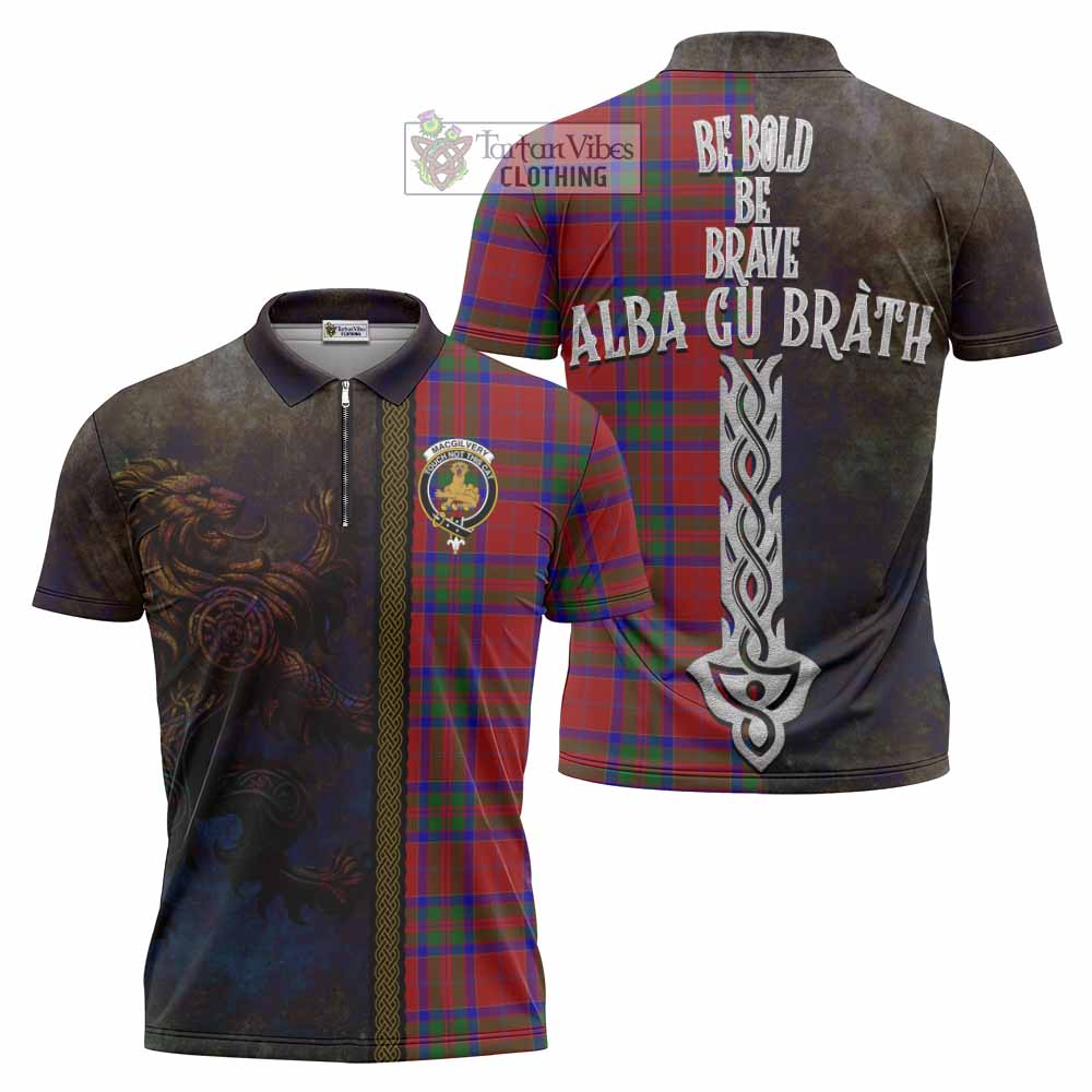 Tartan Vibes Clothing MacGilvery (McGilvery) Tartan Family Crest Zipper Polo Shirt Alba Gu Brath Be Brave Lion Ancient Style