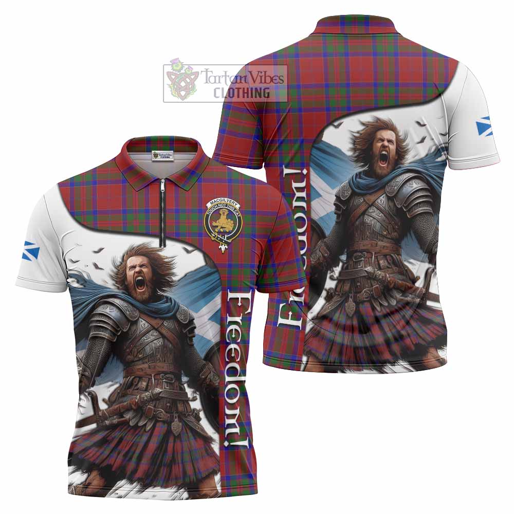Tartan Vibes Clothing MacGilvery (McGilvery) Crest Tartan Zipper Polo Shirt Inspired by the Freedom of Scottish Warrior