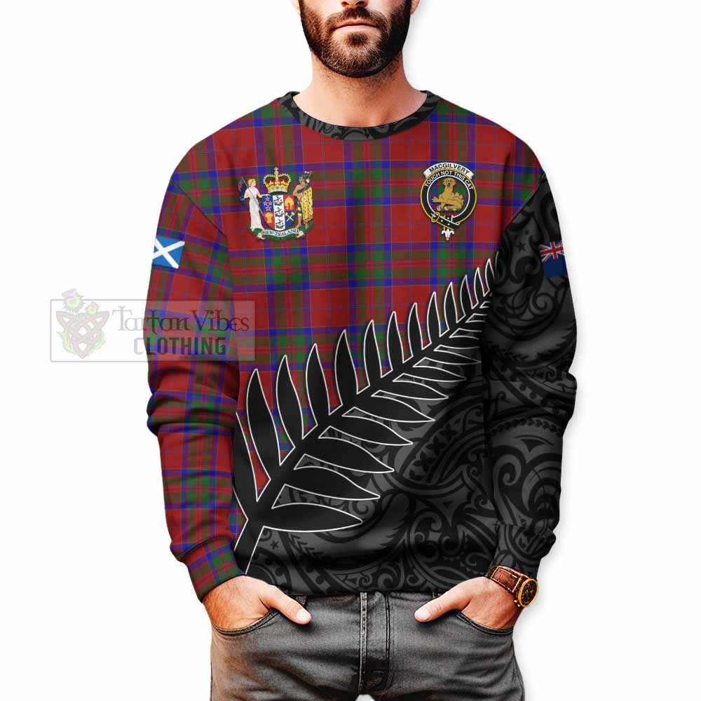 MacGilvery (McGilvery) Crest Tartan Sweatshirt with New Zealand Silver Fern Half Style - Tartan Vibes Clothing