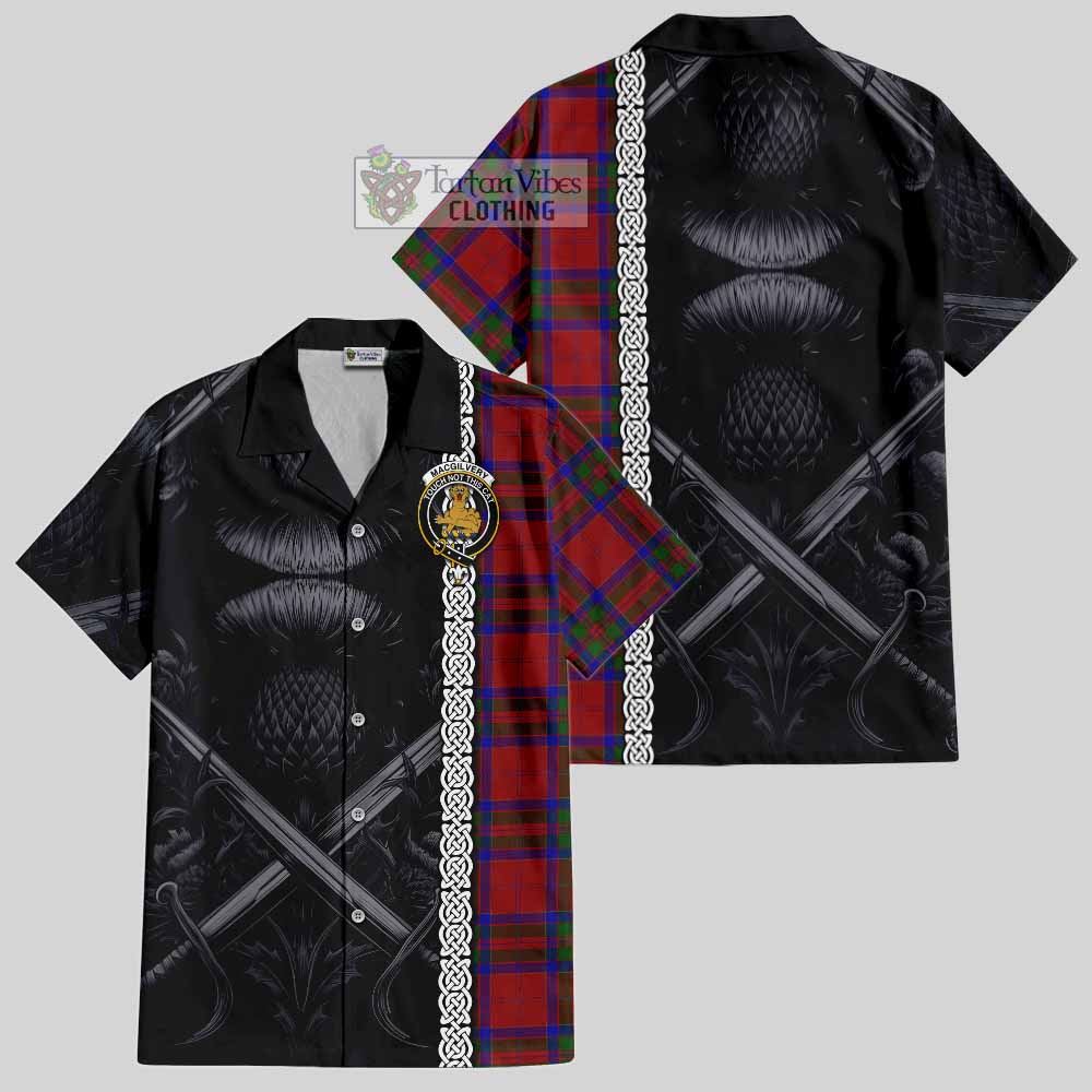 MacGilvery (McGilvery) Tartan Hawaiian Shirt with Family Crest Cross Sword Thistle Celtic Vibes - Tartan Vibes Clothing