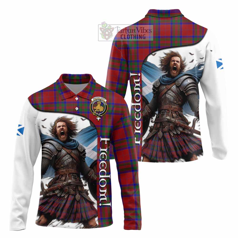 Tartan Vibes Clothing MacGilvery (McGilvery) Crest Tartan Long Sleeve Polo Shirt Inspired by the Freedom of Scottish Warrior