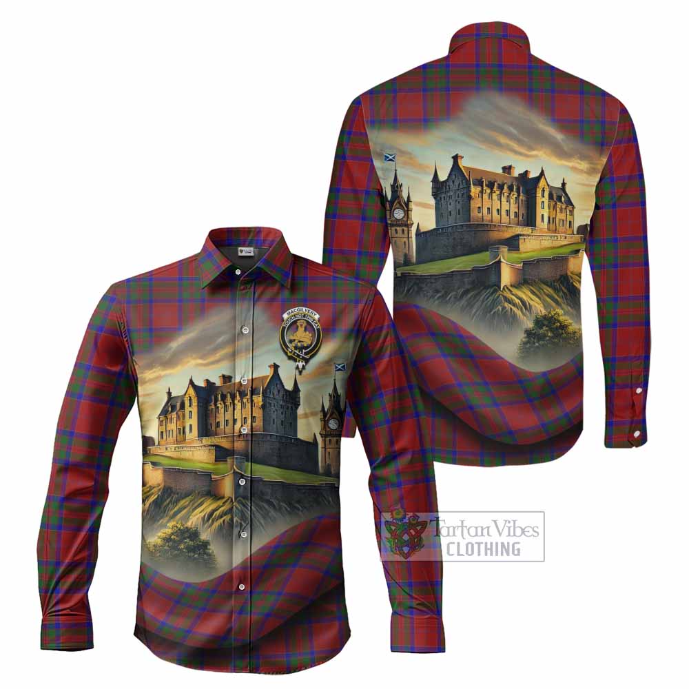 Tartan Vibes Clothing MacGilvery (McGilvery) Tartan Family Crest Long Sleeve Button Shirt with Scottish Ancient Castle Style