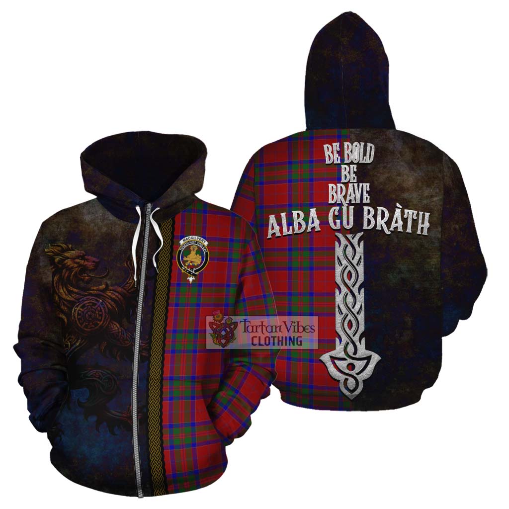 Tartan Vibes Clothing MacGilvery (McGilvery) Tartan Family Crest Cotton Hoodie Alba Gu Brath Be Brave Lion Ancient Style