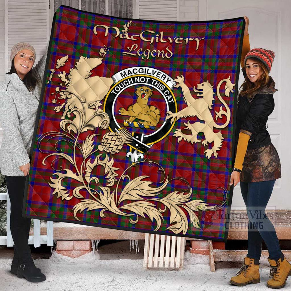 Tartan Vibes Clothing MacGilvery (McGilvery) Tartan Quilt with Family Crest and Scottish Symbol Style