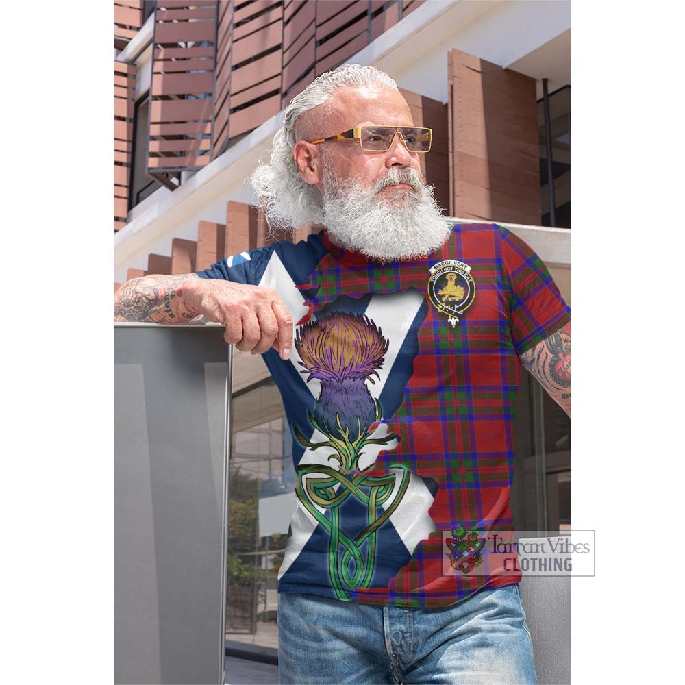 Tartan Vibes Clothing MacGilvery (McGilvery) Tartan Family Crest Cotton T-shirt Scottish Thistle Celtic Inspired