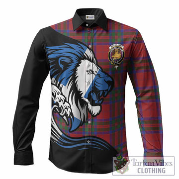 MacGilvery (McGilvery) Tartan Crest Long Sleeve Button Shirts Scottish Golden Lions Wave Flow