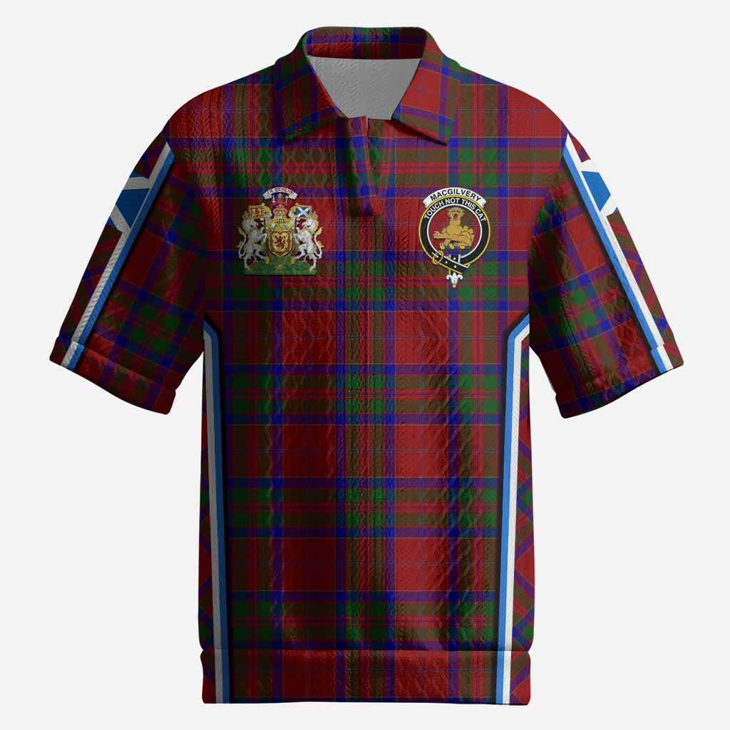 MacGilvery (McGilvery) Tartan Crest Men’s Polo Sweater Top Scotland Coat of Arm Flag Style