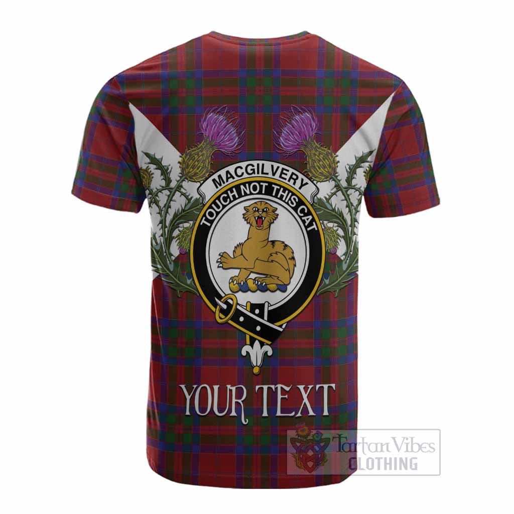 MacGilvery (McGilvery) Tartan Family Crest Cotton T-shirt Scottish Burns Night Thistle Floral