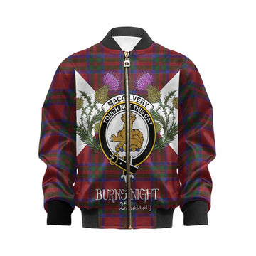 MacGilvery (McGilvery) Tartan Family Crest Kid Bomber Jacket Scottish Burns Night Thistle Floral