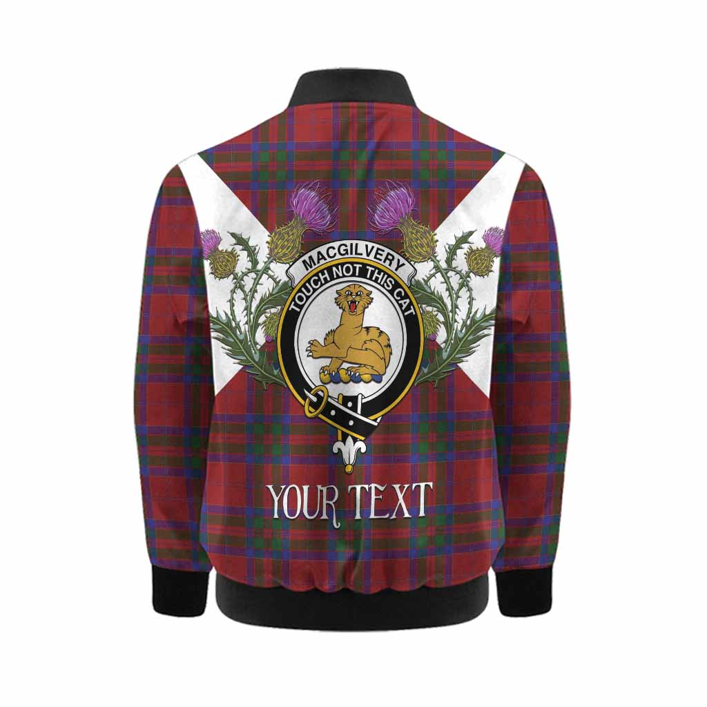 MacGilvery (McGilvery) Tartan Family Crest Kid Bomber Jacket Scottish Burns Night Thistle Floral
