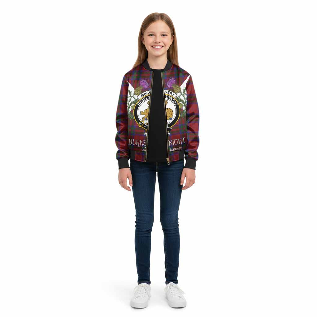 MacGilvery (McGilvery) Tartan Family Crest Kid Bomber Jacket Scottish Burns Night Thistle Floral