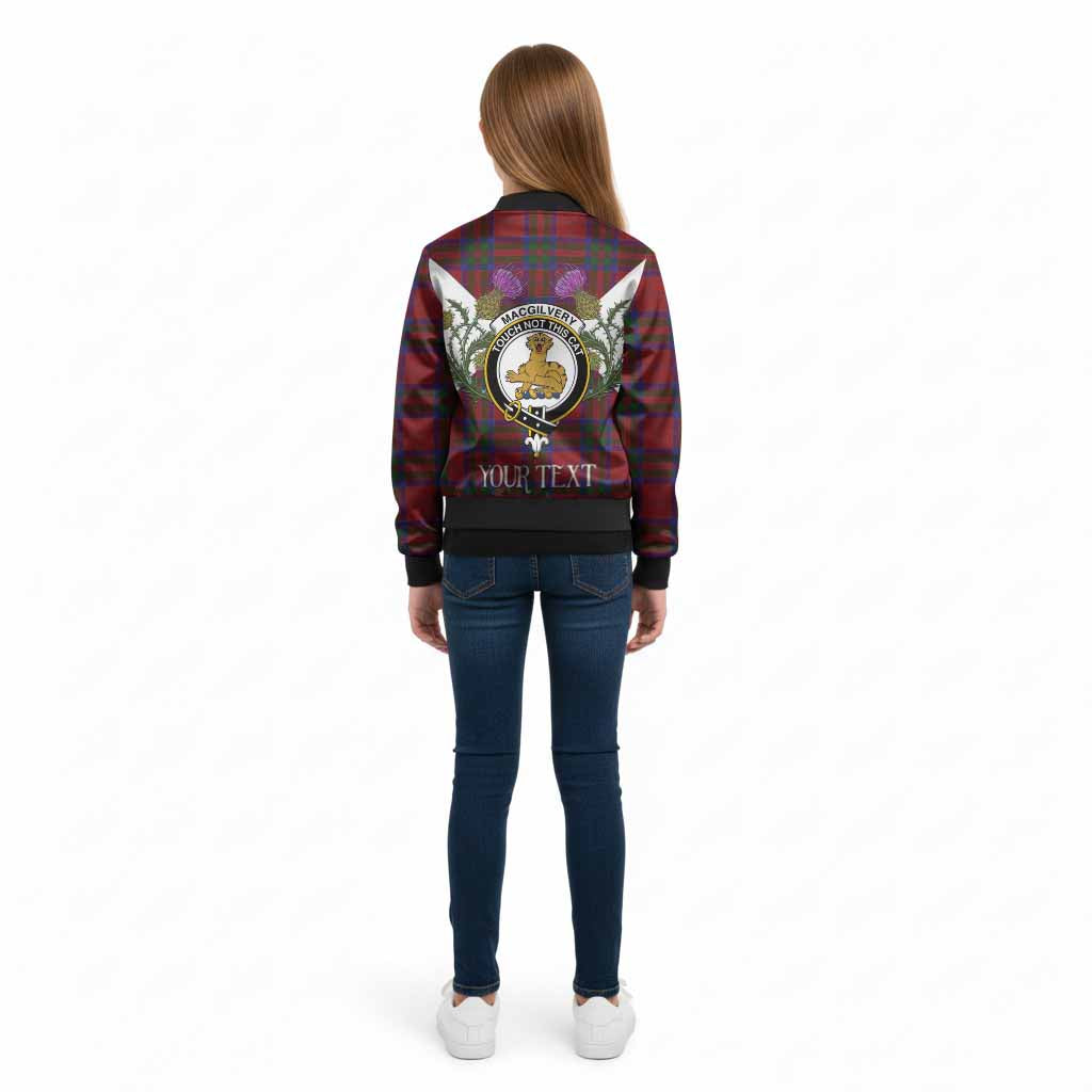 MacGilvery (McGilvery) Tartan Family Crest Kid Bomber Jacket Scottish Burns Night Thistle Floral