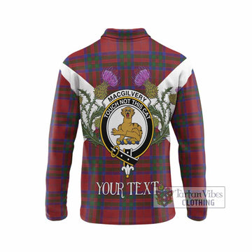 MacGilvery (McGilvery) Tartan Family Crest Long Sleeve Polo Shirt Scottish Burns Night Thistle Floral