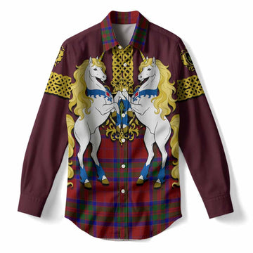 MacGilvery (McGilvery) Tartan Women Casual Shirt Unicorn Celtic Knot And Thistle Emblem