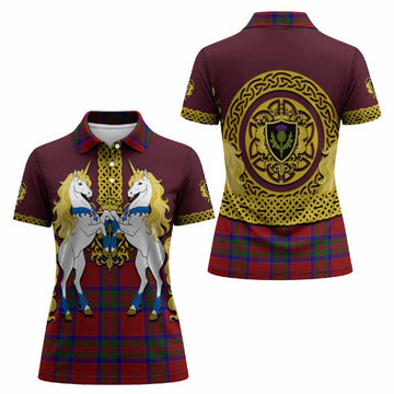 MacGilvery (McGilvery) Tartan Women Polo Shirt Unicorn Celtic Knot And Thistle Emblem