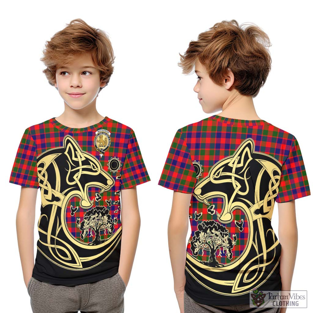 MacGowan (McGowan) Tartan Kid T-Shirt with Family Crest Celtic Wolf Style Youth XL Size14 - Tartan Vibes Clothing