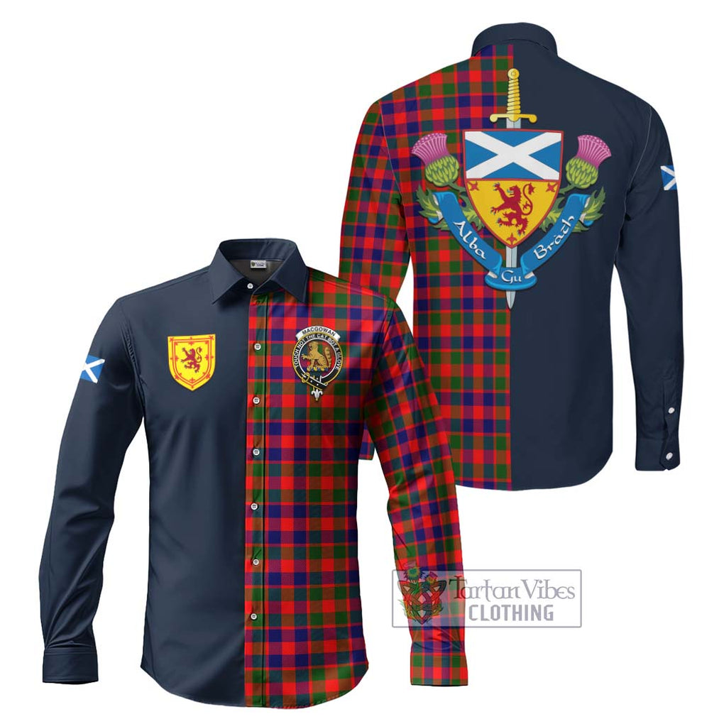 MacGowan (McGowan) Tartan Long Sleeve Button Shirt Alba with Scottish Lion Royal Arm Half Style Men's Shirt S - Tartan Vibes Clothing