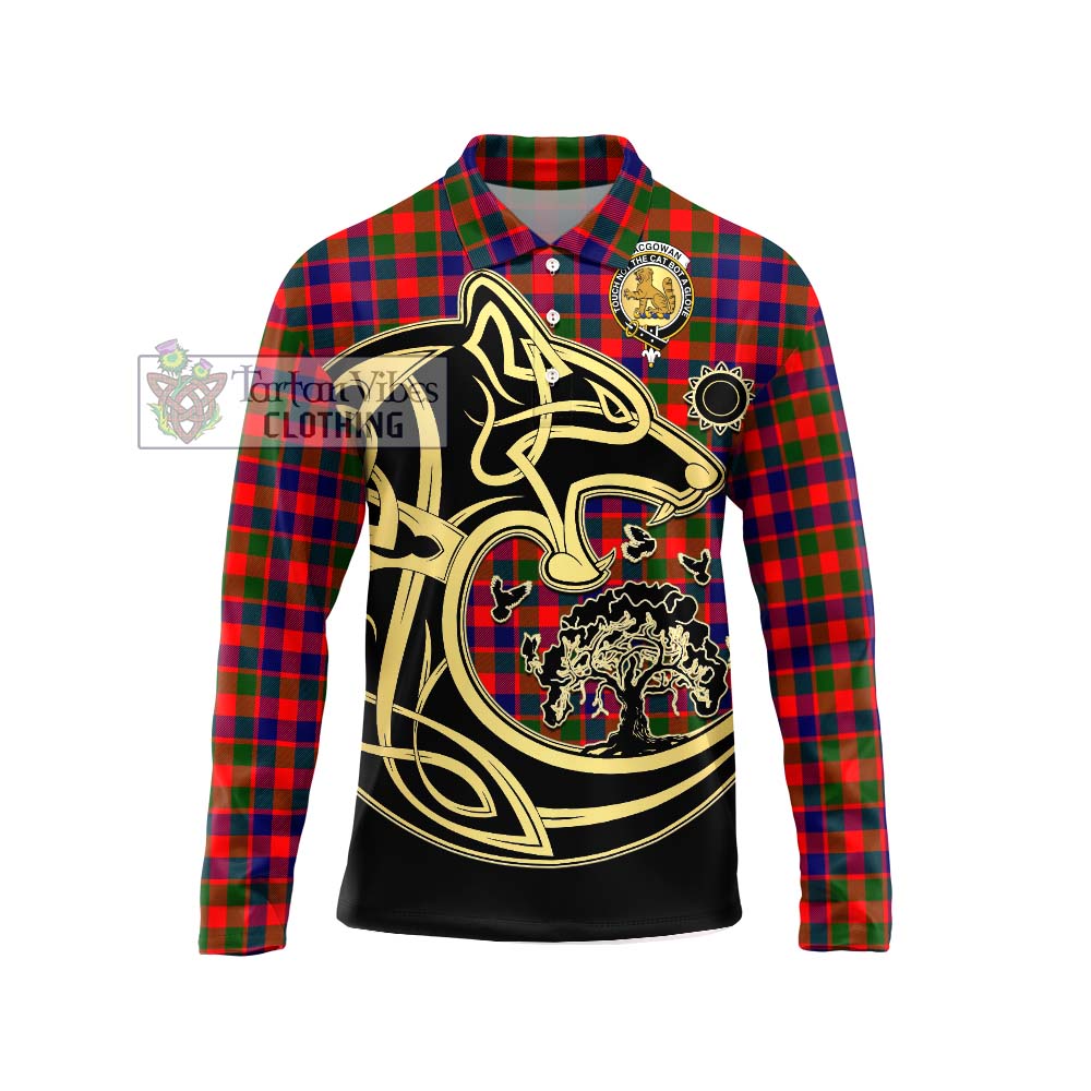 MacGowan (McGowan) Tartan Long Sleeve Polo Shirt with Family Crest Celtic Wolf Style Unisex - Tartan Vibes Clothing
