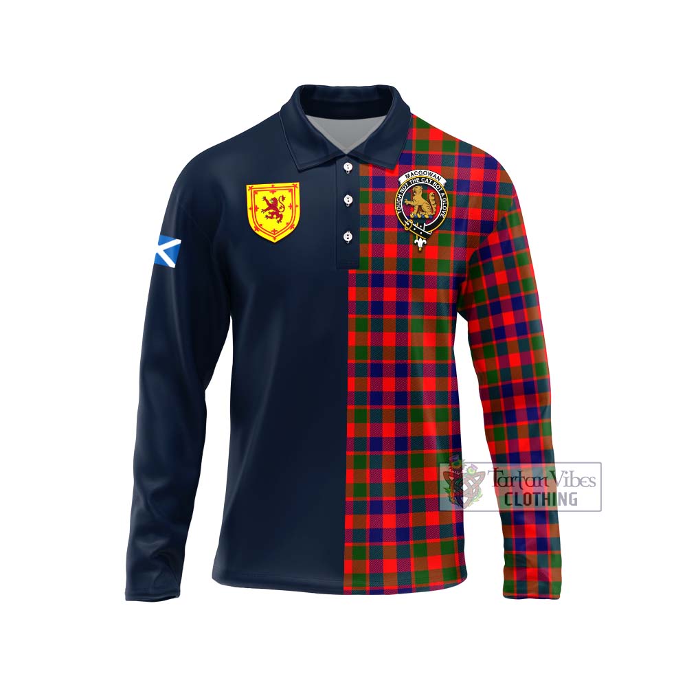 MacGowan (McGowan) Tartan Long Sleeve Polo Shirt Alba with Scottish Lion Royal Arm Half Style Unisex - Tartan Vibes Clothing