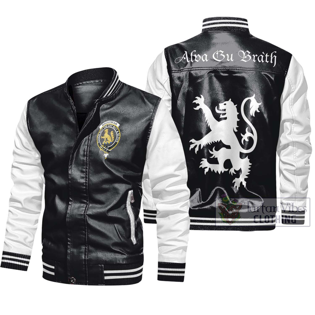 MacGowan (McGowan) Family Crest Leather Bomber Jacket Lion Rampant Alba Gu Brath Style Black - White Unisex - 2D-tartanvibesclothing