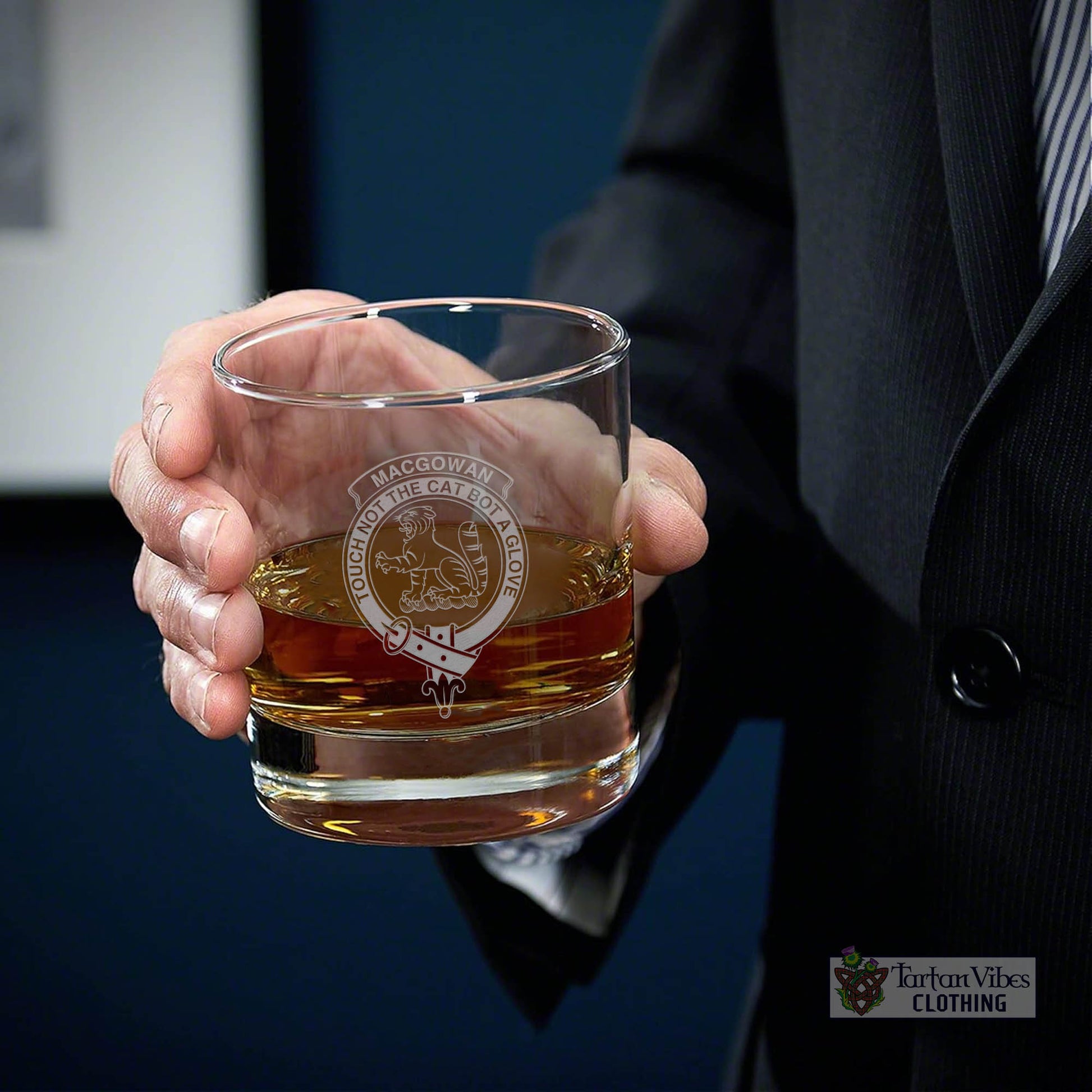 MacGowan (McGowan) Clan Crest Engraved Whiskey Glass - 2D-tartanvibesclothing