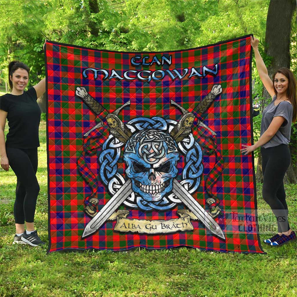 MacGowan (McGowan) Tartan Quilt with Celtic Skull Alba Gu Brath Style Super King Quilt 91" x 110" - Tartan Vibes Clothing