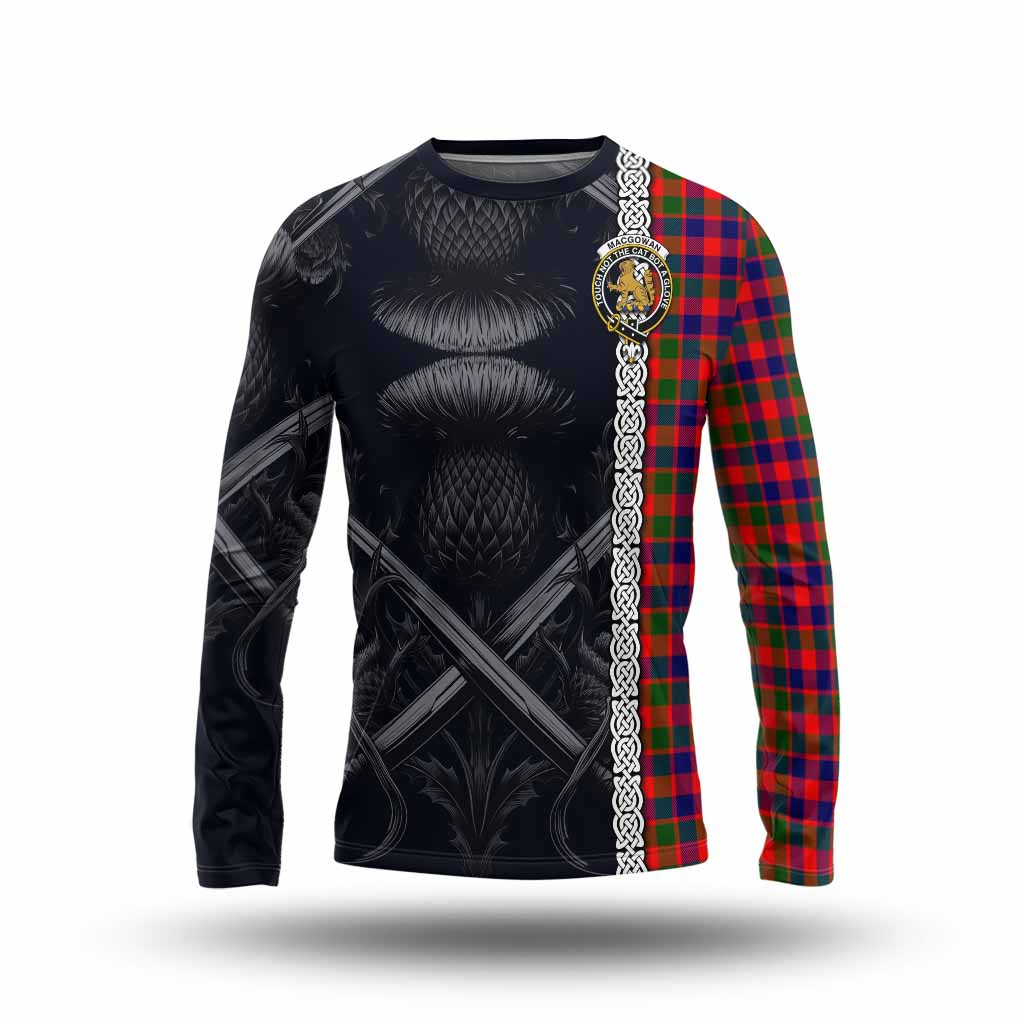 MacGowan (McGowan) Tartan Long Sleeve T-Shirt with Family Crest Cross Sword Thistle Celtic Vibes Unisex - Tartan Vibes Clothing