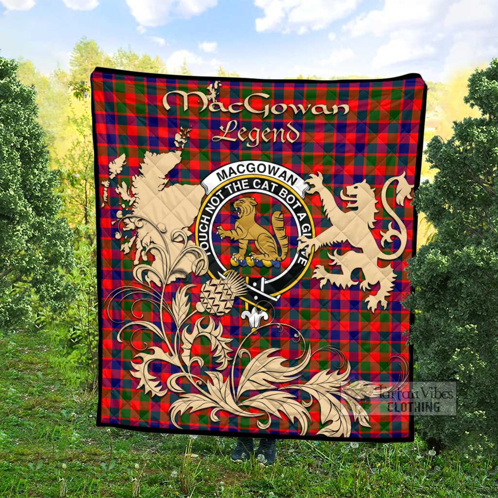Tartan Vibes Clothing MacGowan (McGowan) Tartan Quilt with Family Crest and Scottish Symbol Style