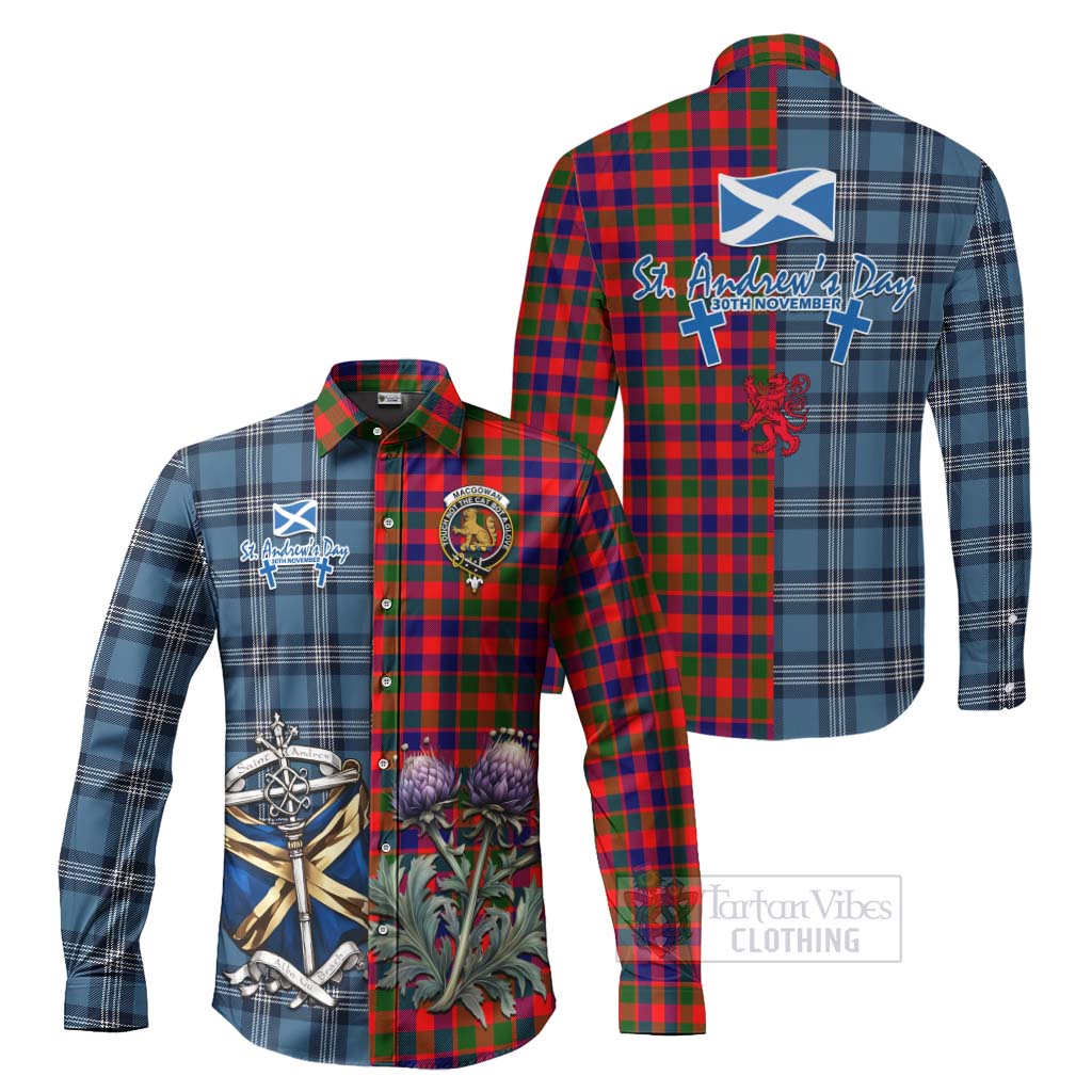 MacGowan (McGowan) Tartan Long Sleeve Button Shirt Happy St. Andrew's Day Half Tartan Style Men's Shirt S - Tartan Vibes Clothing
