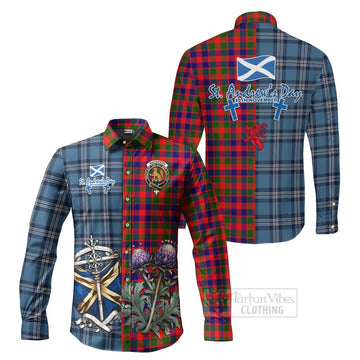 MacGowan (McGowan) Tartan Long Sleeve Button Shirt Happy St. Andrew's Day Half Tartan Style Men's Shirt S - Tartan Vibes Clothing