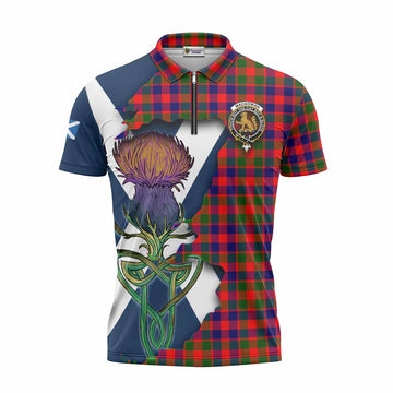 Tartan Vibes Clothing MacGowan (McGowan) Tartan Family Crest Zipper Polo Shirt Scottish Thistle Celtic Inspired