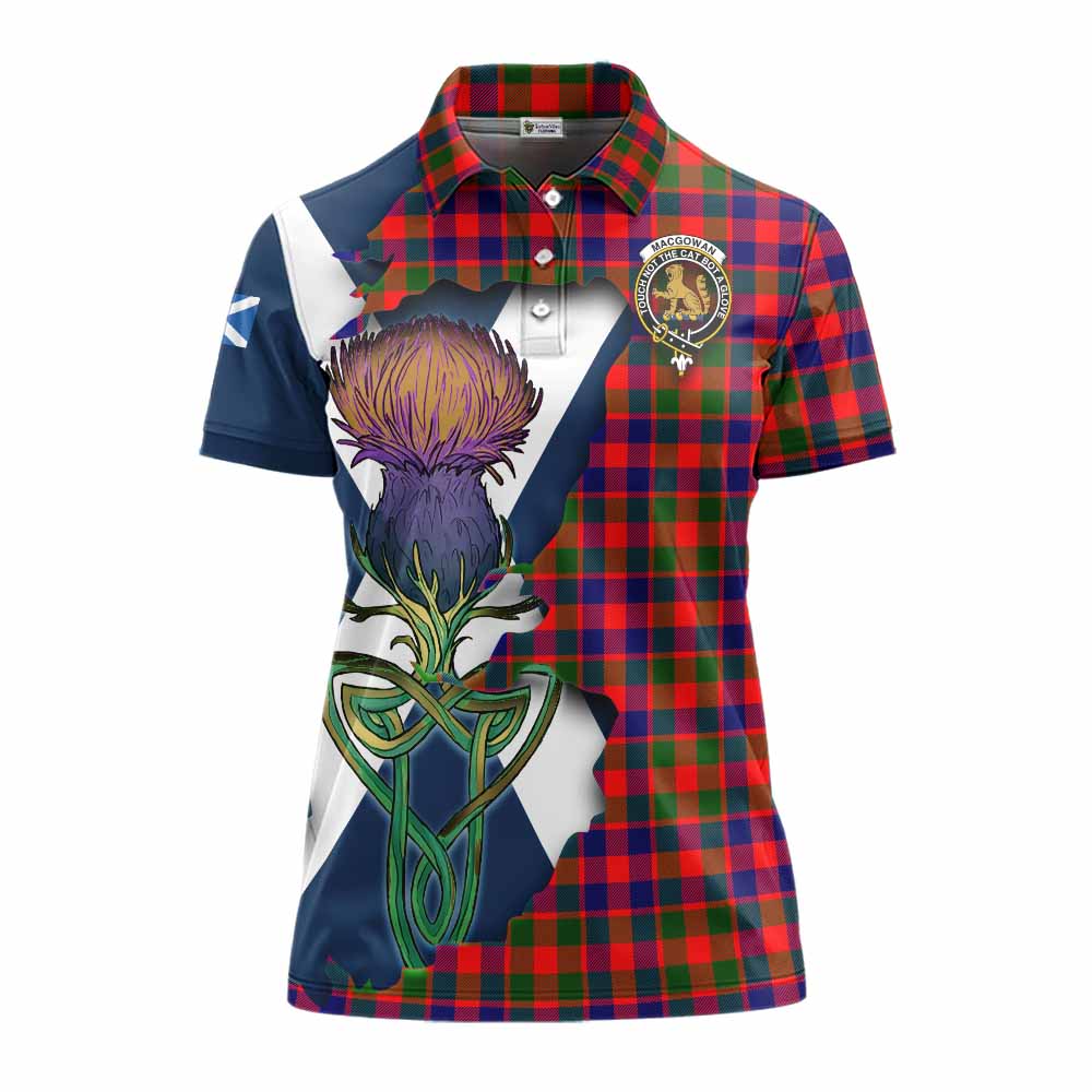Tartan Vibes Clothing MacGowan (McGowan) Tartan Family Crest Women's Polo Shirt Scottish Thistle Celtic Inspired