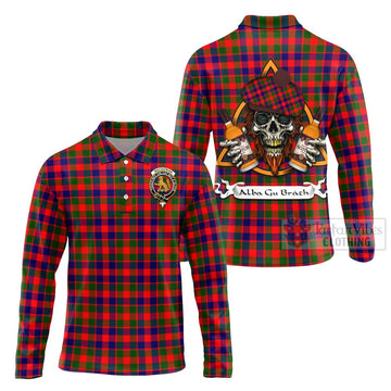 MacGowan (McGowan) Tartan Long Sleeve Polo Shirt with Family Crest and Bearded Skull Holding Bottles of Whiskey Unisex - Tartan Vibes Clothing