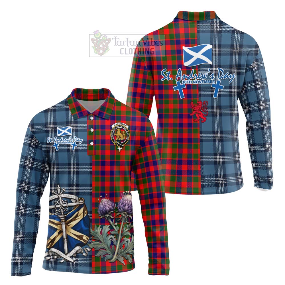 MacGowan (McGowan) Tartan Long Sleeve Polo Shirt Happy St. Andrew's Day Half Tartan Style Unisex - Tartan Vibes Clothing