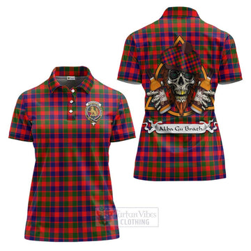 MacGowan (McGowan) Tartan Women's Polo Shirt with Family Crest and Bearded Skull Holding Bottles of Whiskey Women - Tartan Vibes Clothing