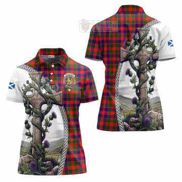 Tartan Vibes Clothing MacGowan (McGowan) Tartan Women's Polo Shirt with Family Crest and St. Andrew's Cross Accented by Thistle Vines