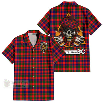 MacGowan (McGowan) Tartan Hawaiian Shirt with Family Crest and Bearded Skull Holding Bottles of Whiskey Kid - Tartan Vibes Clothing