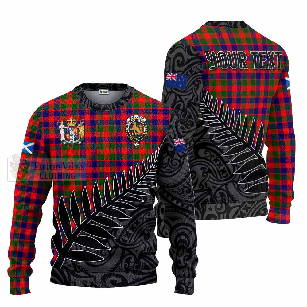 MacGowan (McGowan) Crest Tartan Knitted Sweater with New Zealand Silver Fern Half Style Unisex - Tartan Vibes Clothing