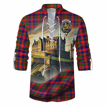 MacGowan (McGowan) Tartan Family Crest Ghillie Kilt Shirt with Scottish Ancient Castle Style Men - Tartan Vibes Clothing