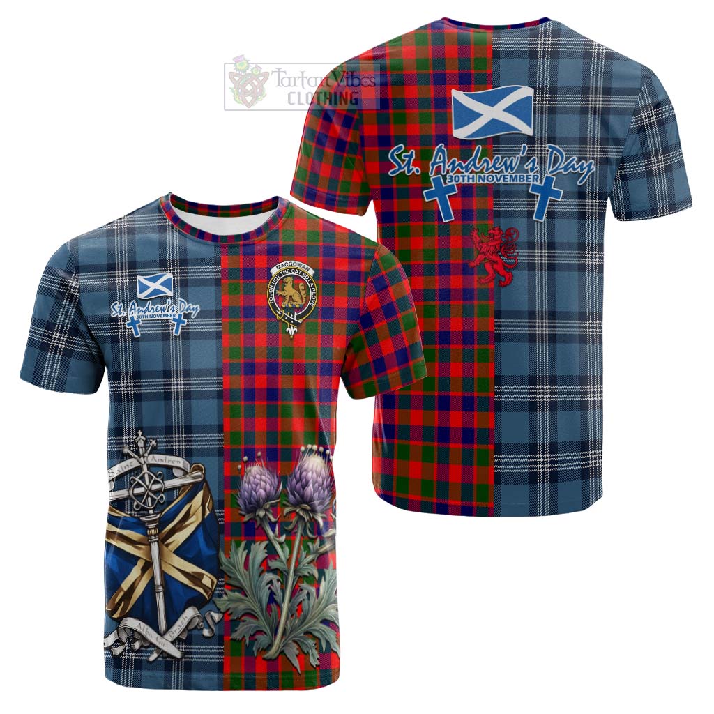 MacGowan (McGowan) Tartan Cotton T-shirt Happy St. Andrew's Day Half Tartan Style Kid's Shirt - Tartan Vibes Clothing