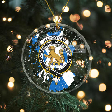 MacGowan (McGowan) Clan Crest Christmas Glass Ornament with Scotland Map Transparent Glass Circle - 2D-tartanvibesclothing