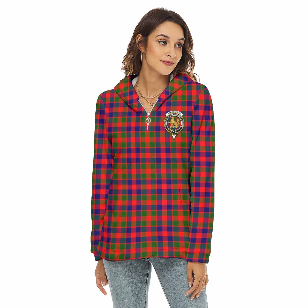 MacGowan (McGowan) Tartan Women's Borg Fleece Hoodie with Half Zip with Family Crest Female - Tartan Vibes Clothing