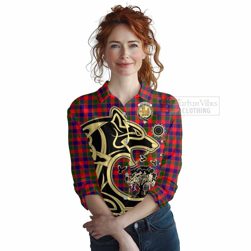 MacGowan (McGowan) Tartan Women's Casual Shirt with Family Crest Celtic Wolf Style Female - Tartan Vibes Clothing
