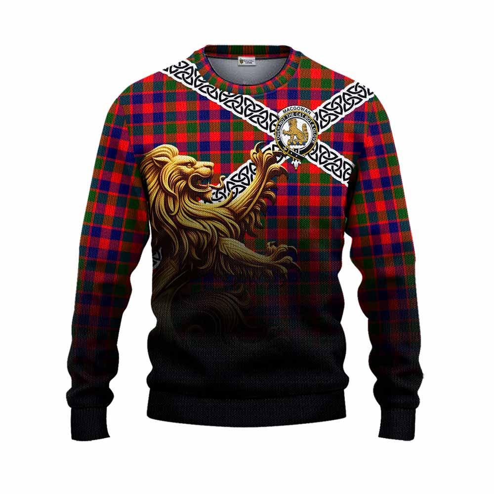 MacGowan (McGowan) Crest Tartan Knitted Sweater with Golden Lion Emblem Celtic Style Unisex - Tartan Vibes Clothing
