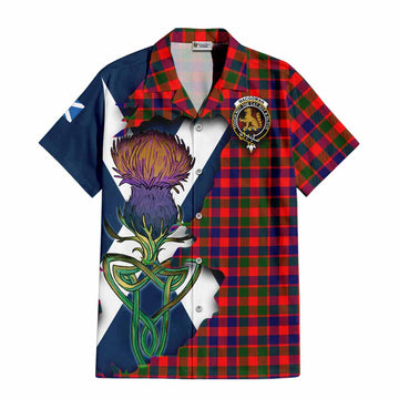 Tartan Vibes Clothing MacGowan (McGowan) Tartan Family Crest Short Sleeve Button Shirt Scottish Thistle Celtic Inspired