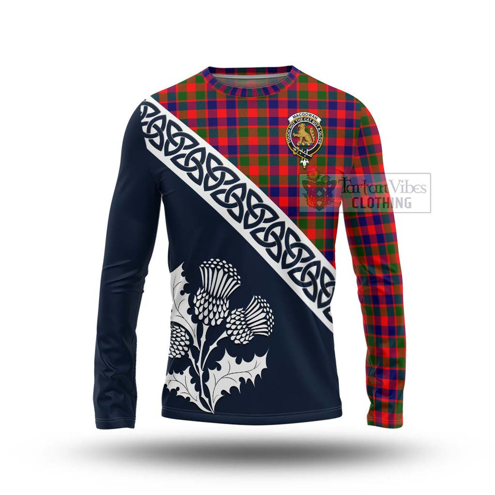 MacGowan (McGowan) Tartan Long Sleeve T-Shirt Featuring Thistle and Scotland Map Unisex - Tartan Vibes Clothing