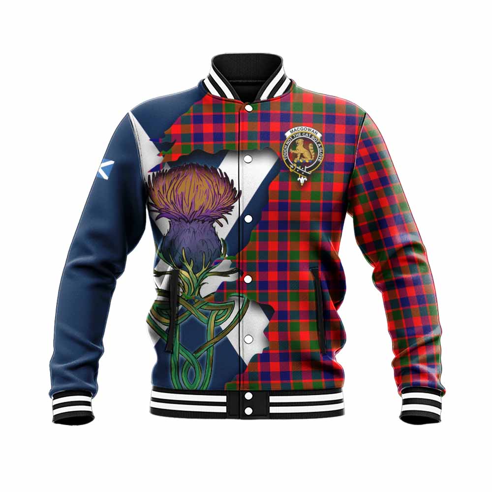 Tartan Vibes Clothing MacGowan (McGowan) Tartan Family Crest Baseball Jacket Scottish Thistle Celtic Inspired