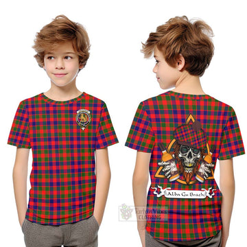 MacGowan (McGowan) Tartan Kid T-Shirt with Family Crest and Bearded Skull Holding Bottles of Whiskey Youth XL Size14 - Tartan Vibes Clothing
